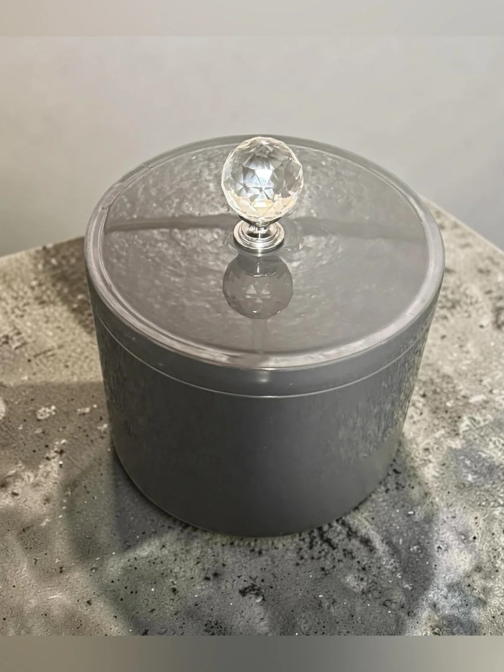 Upcycled Chick Plastic Storage Container with Crystal Knob Lid